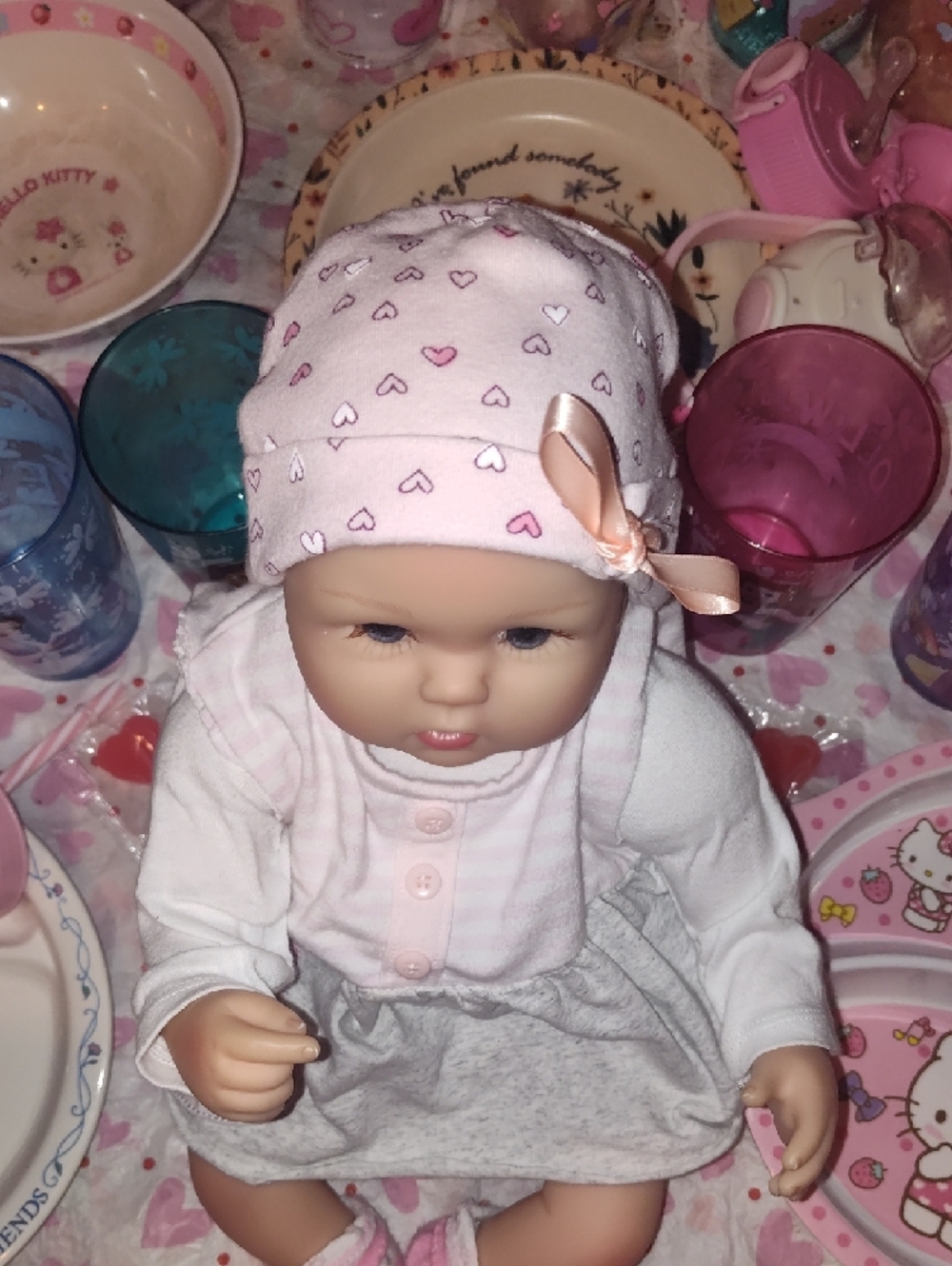 Reborn Pink and Cream Baby Doll with Heart-Print Hat - Picture 9 of 16